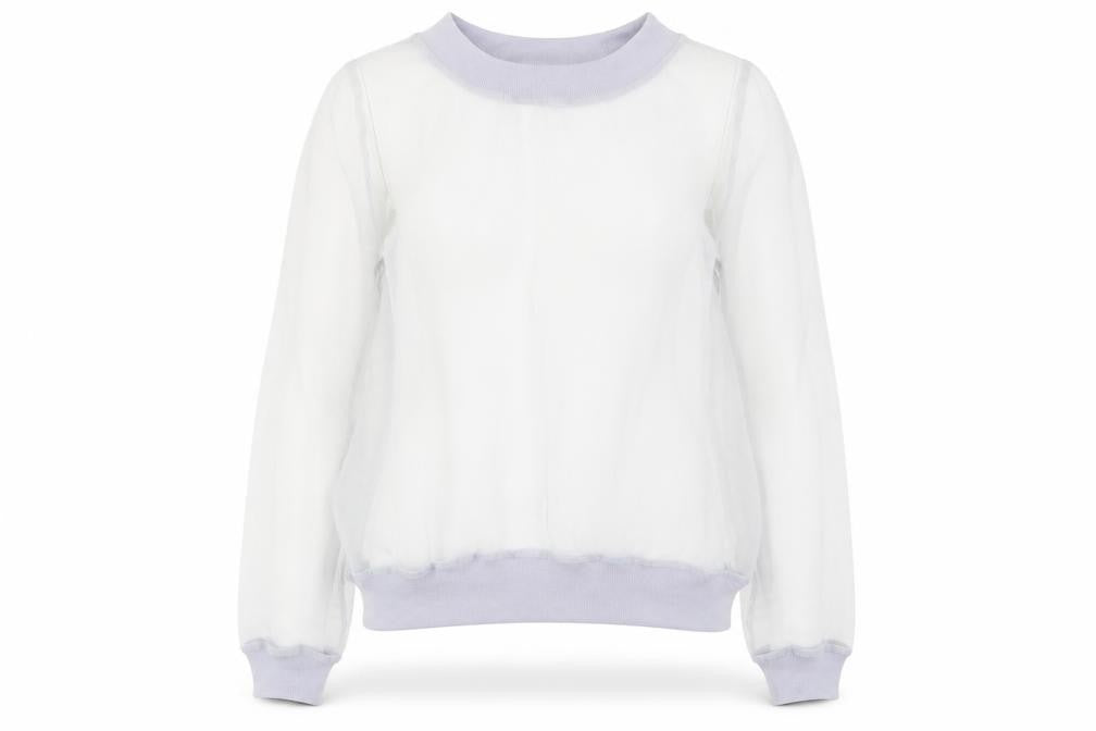 Front view of Gamorous women’s blue polyester pullover sweatshirt, size M, pullover