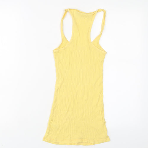 Dorothy Perkins Womens Yellow Cotton Basic Tank Size 8 Scoop Neck