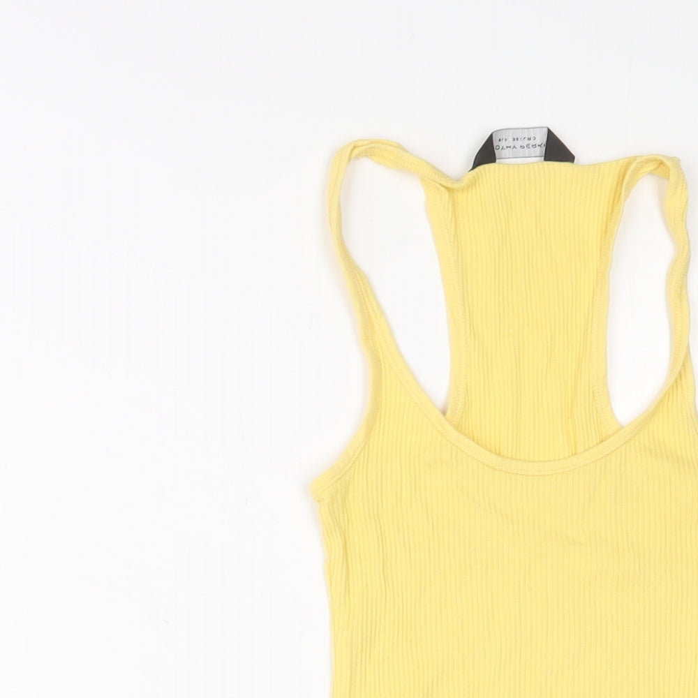 Dorothy Perkins Womens Yellow Cotton Basic Tank Size 8 Scoop Neck