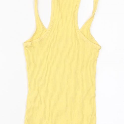 Dorothy Perkins Womens Yellow Cotton Basic Tank Size 8 Scoop Neck