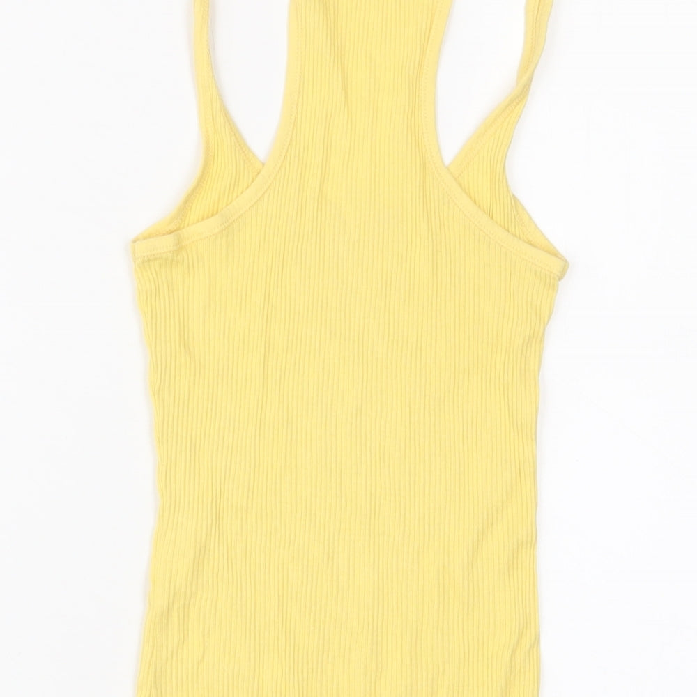 Dorothy Perkins Womens Yellow Cotton Basic Tank Size 8 Scoop Neck