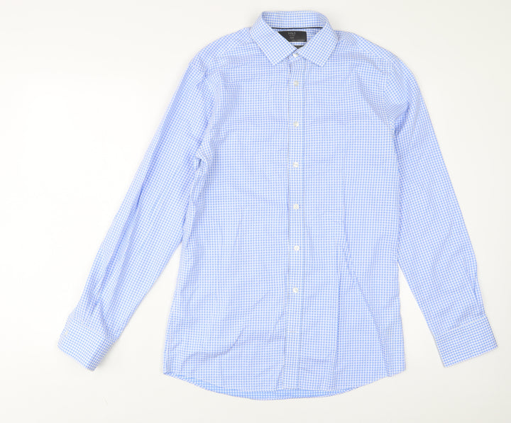 Marks and Spencer Mens Blue Plaid Cotton Button-Up Size 15 Collared Button