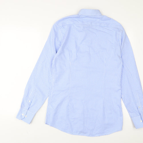 Marks and Spencer Mens Blue Plaid Cotton Button-Up Size 15 Collared Button