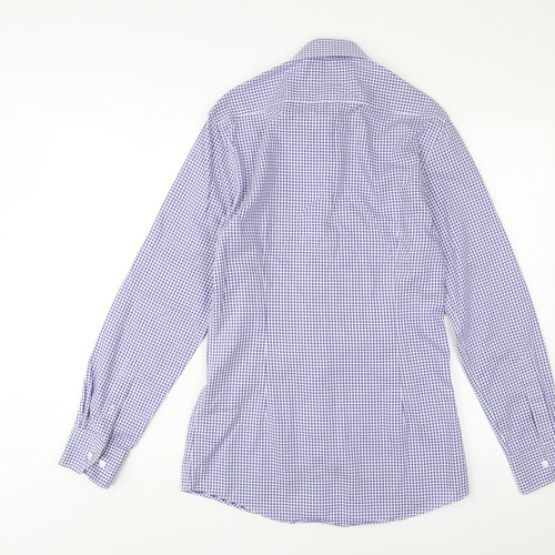 Marks and Spencer Mens Blue Plaid Cotton Button-Up Size 14.5 Collared Button
