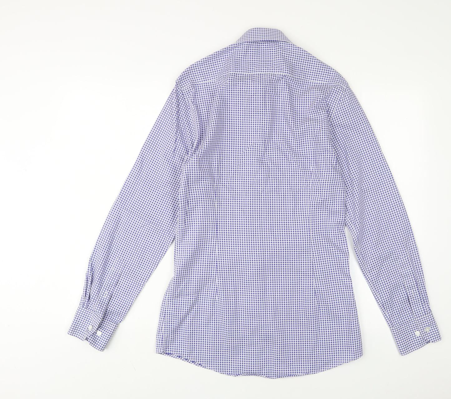 Marks and Spencer Mens Blue Plaid Cotton Button-Up Size 14.5 Collared Button