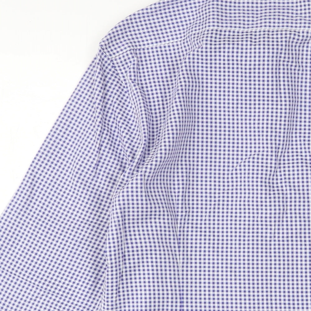 Marks and Spencer Mens Blue Plaid Cotton Button-Up Size 14.5 Collared Button