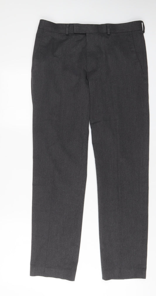 Marks and Spencer Mens Grey Polyester Trousers Size 32 in L31 in Slim Hook & Eye