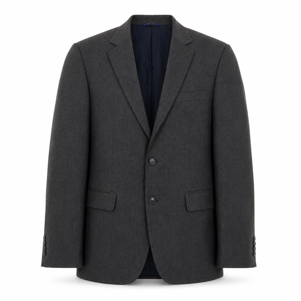 Front view of Marks & Spencer men’s grey polyester jacket suit jacket, size 38, regular - inside pockets