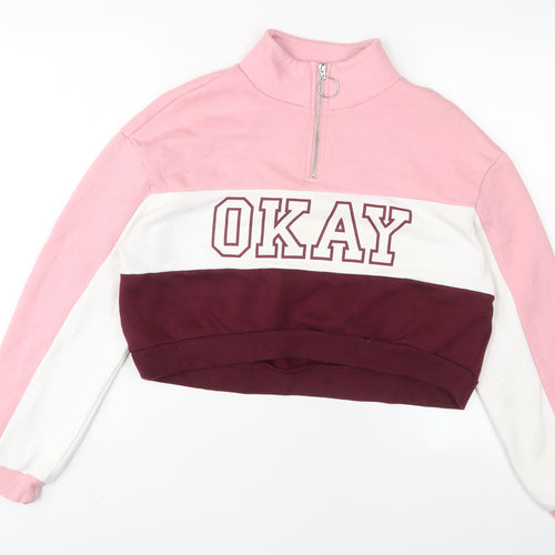 H&M Womens Pink Striped Cotton Pullover Sweatshirt Size S Zip
