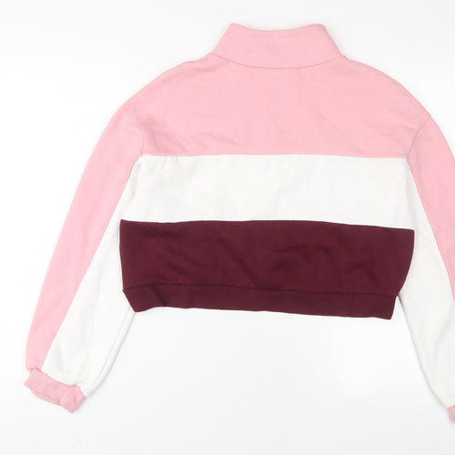 H&M Womens Pink Striped Cotton Pullover Sweatshirt Size S Zip