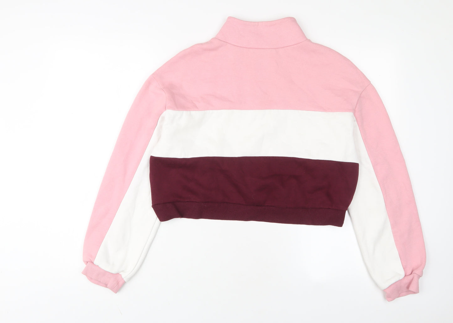 H&M Womens Pink Striped Cotton Pullover Sweatshirt Size S Zip