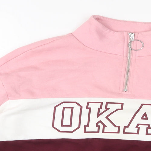 H&M Womens Pink Striped Cotton Pullover Sweatshirt Size S Zip