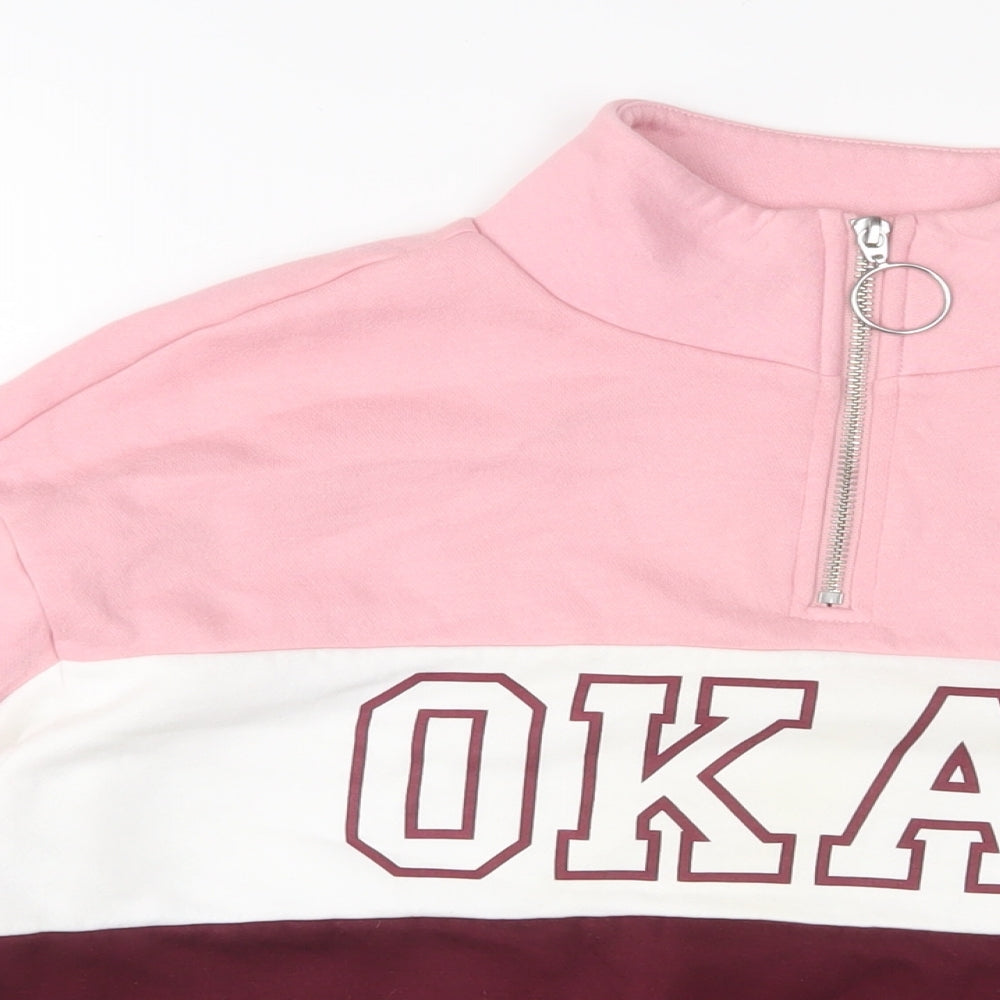 H&M Womens Pink Striped Cotton Pullover Sweatshirt Size S Zip