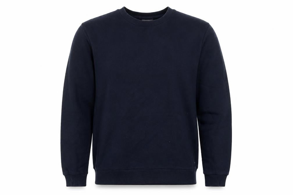 Front view of ASOS men’s blue cotton pullover sweatshirt, size M