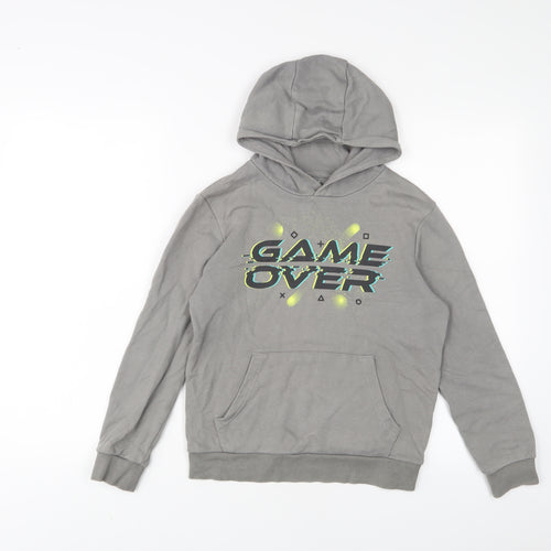 Marks and Spencer Boys Grey Cotton Pullover Hoodie Size 9-10 Years Pullover - Game Over