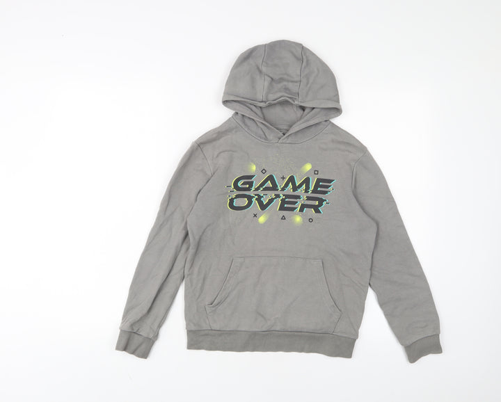 Marks and Spencer Boys Grey Cotton Pullover Hoodie Size 9-10 Years Pullover - Game Over
