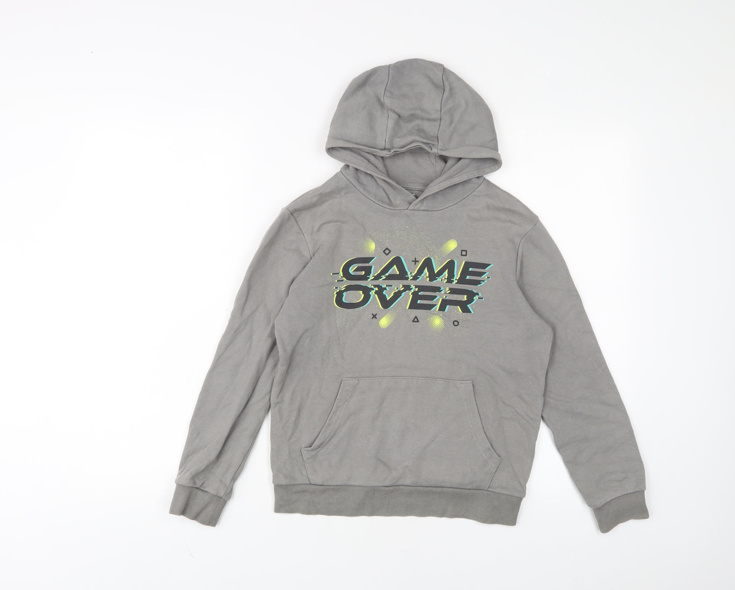 Marks and Spencer Boys Grey Cotton Pullover Hoodie Size 9-10 Years Pullover - Game Over