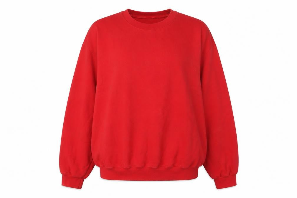 Front view of PRETTYLITTLETHING women’s red cotton pullover sweatshirt, size L, pullover