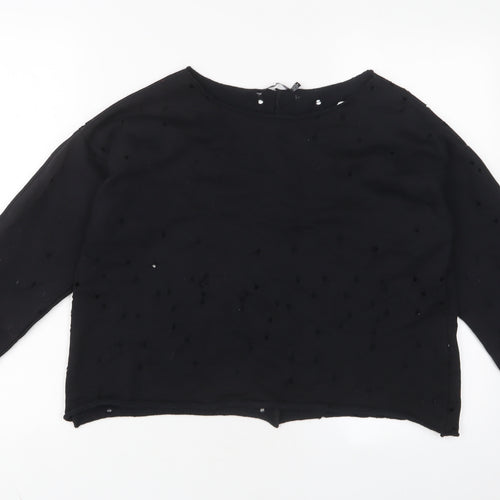Boohoo Womens Black Cotton Pullover Sweatshirt Size 14 Pullover