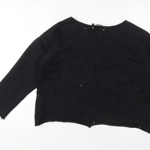 Boohoo Womens Black Cotton Pullover Sweatshirt Size 14 Pullover