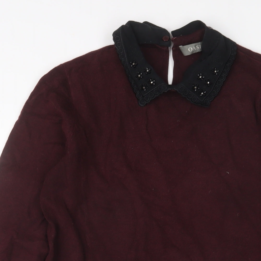 Oasis Womens Red Acrylic Jumper Dress Size S Collared Button - Beaded