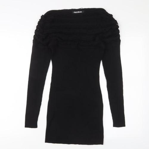 Follements Womens Black Acrylic Jumper Dress Size S Boat Neck Pullover - S/M