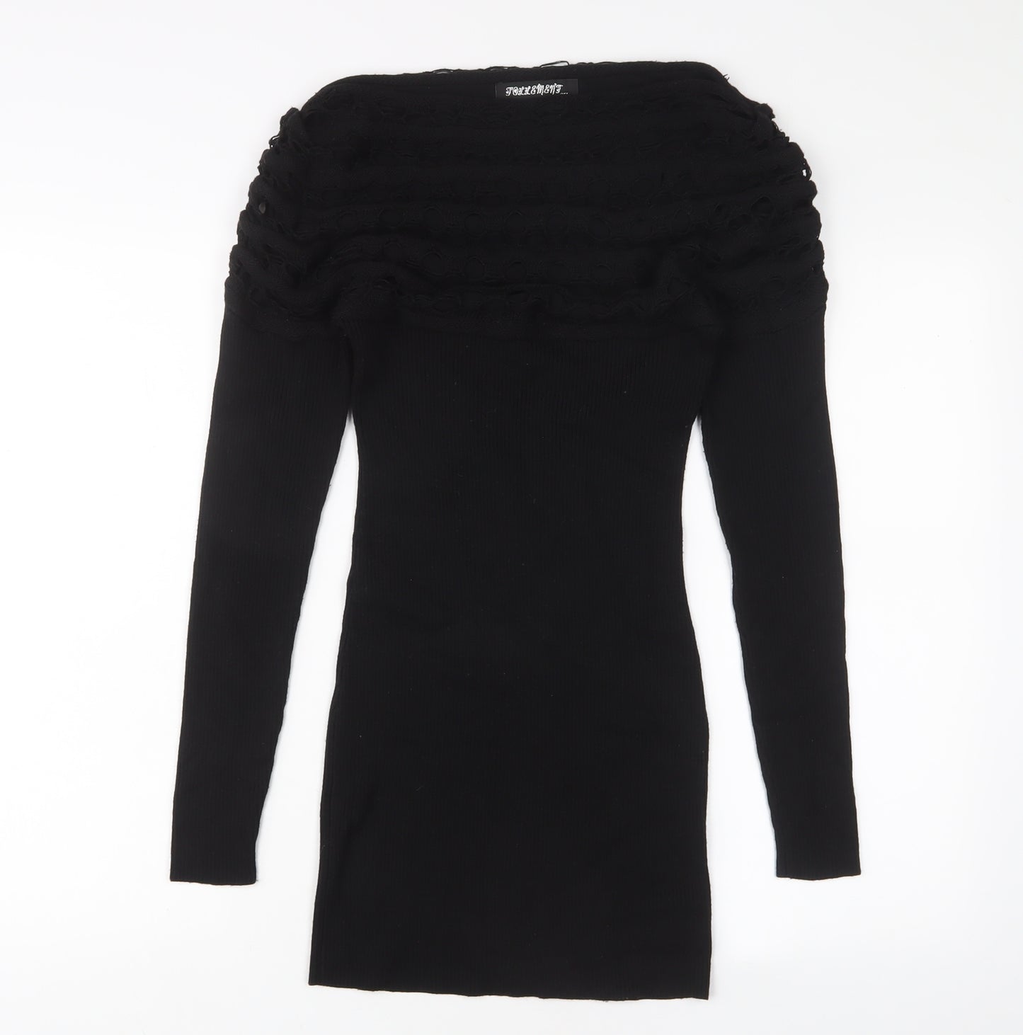 Follements Womens Black Acrylic Jumper Dress Size S Boat Neck Pullover - S/M