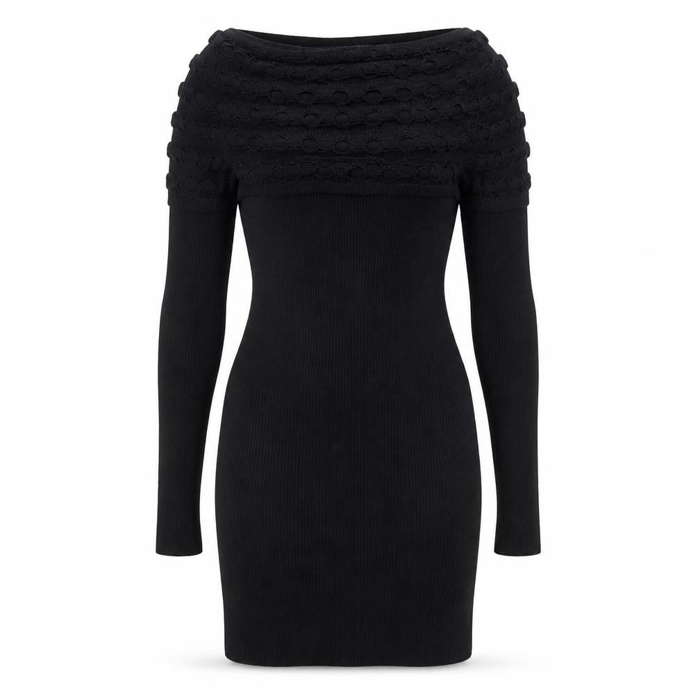 Follements Womens Black Acrylic Jumper Dress Size S Boat Neck Pullover - S/M