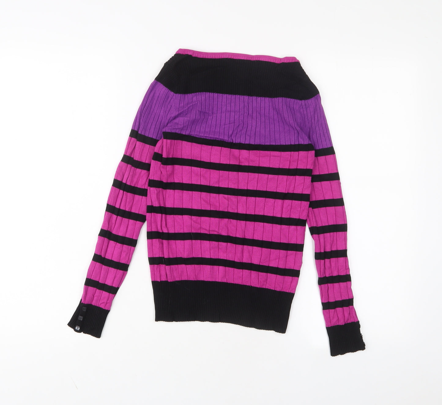 Marks and Spencer Womens Pink Crew Neck Striped Viscose Pullover Jumper Size 8 - Stretch
