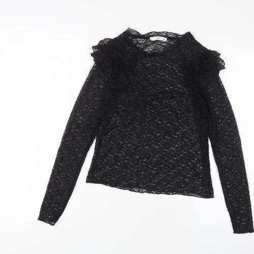 Mango Womens Black Polyester Basic T-Shirt Size XS Crew Neck