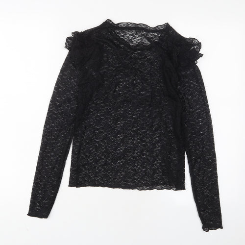 Mango Womens Black Polyester Basic T-Shirt Size XS Crew Neck