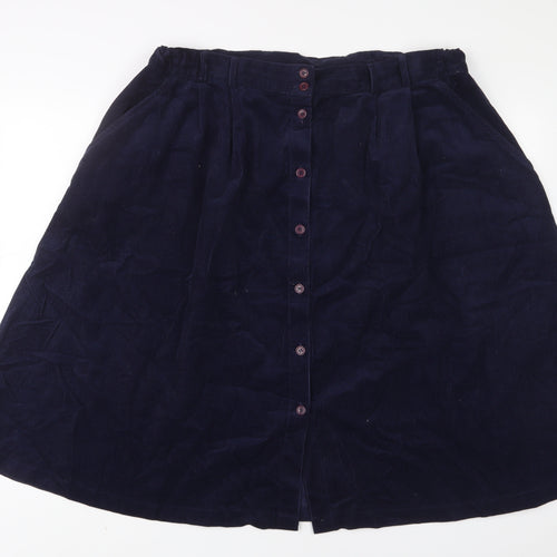 Damart Womens Blue Cotton A-Line Skirt Size 24 Button