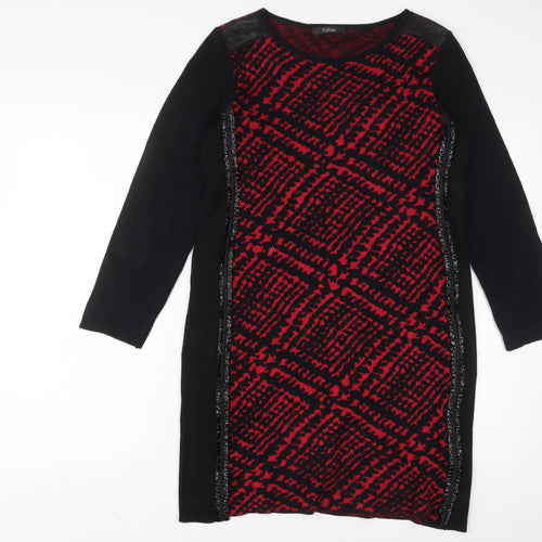 Faber Womens Red Herringbone Viscose Jumper Dress Size 12 Crew Neck Pullover