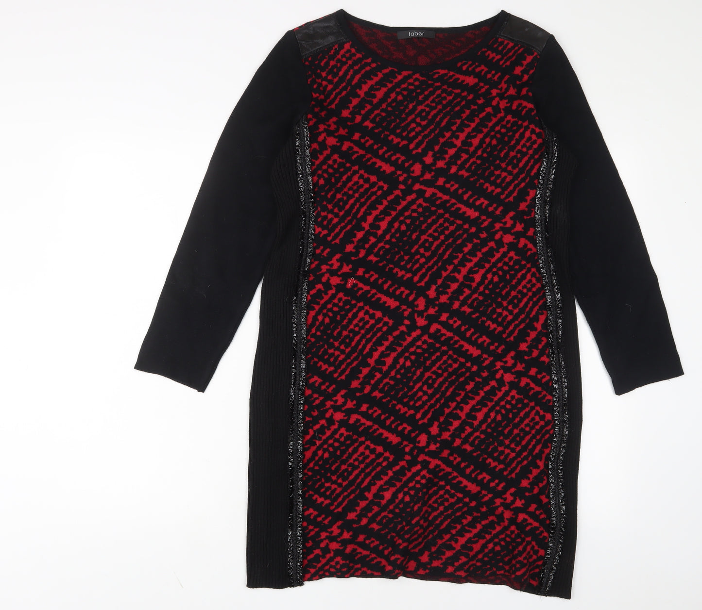 Faber Womens Red Herringbone Viscose Jumper Dress Size 12 Crew Neck Pullover