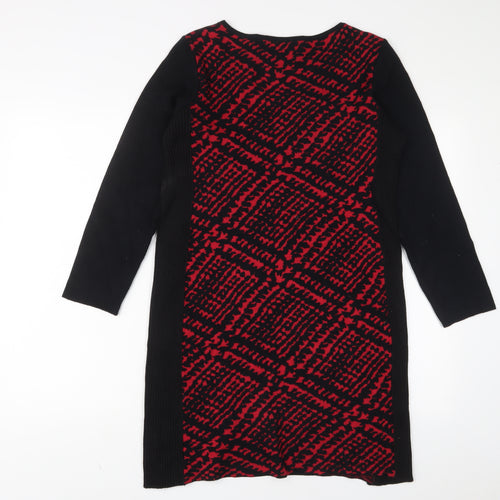 Faber Womens Red Herringbone Viscose Jumper Dress Size 12 Crew Neck Pullover