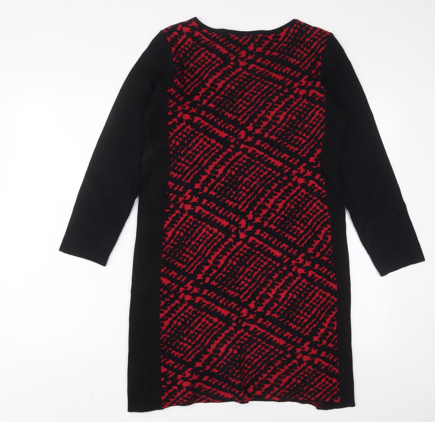 Faber Womens Red Herringbone Viscose Jumper Dress Size 12 Crew Neck Pullover