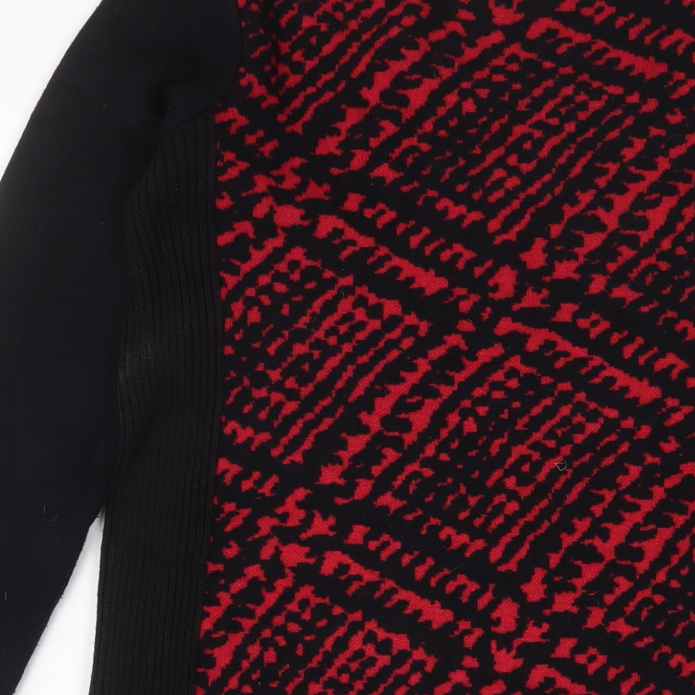 Faber Womens Red Herringbone Viscose Jumper Dress Size 12 Crew Neck Pullover