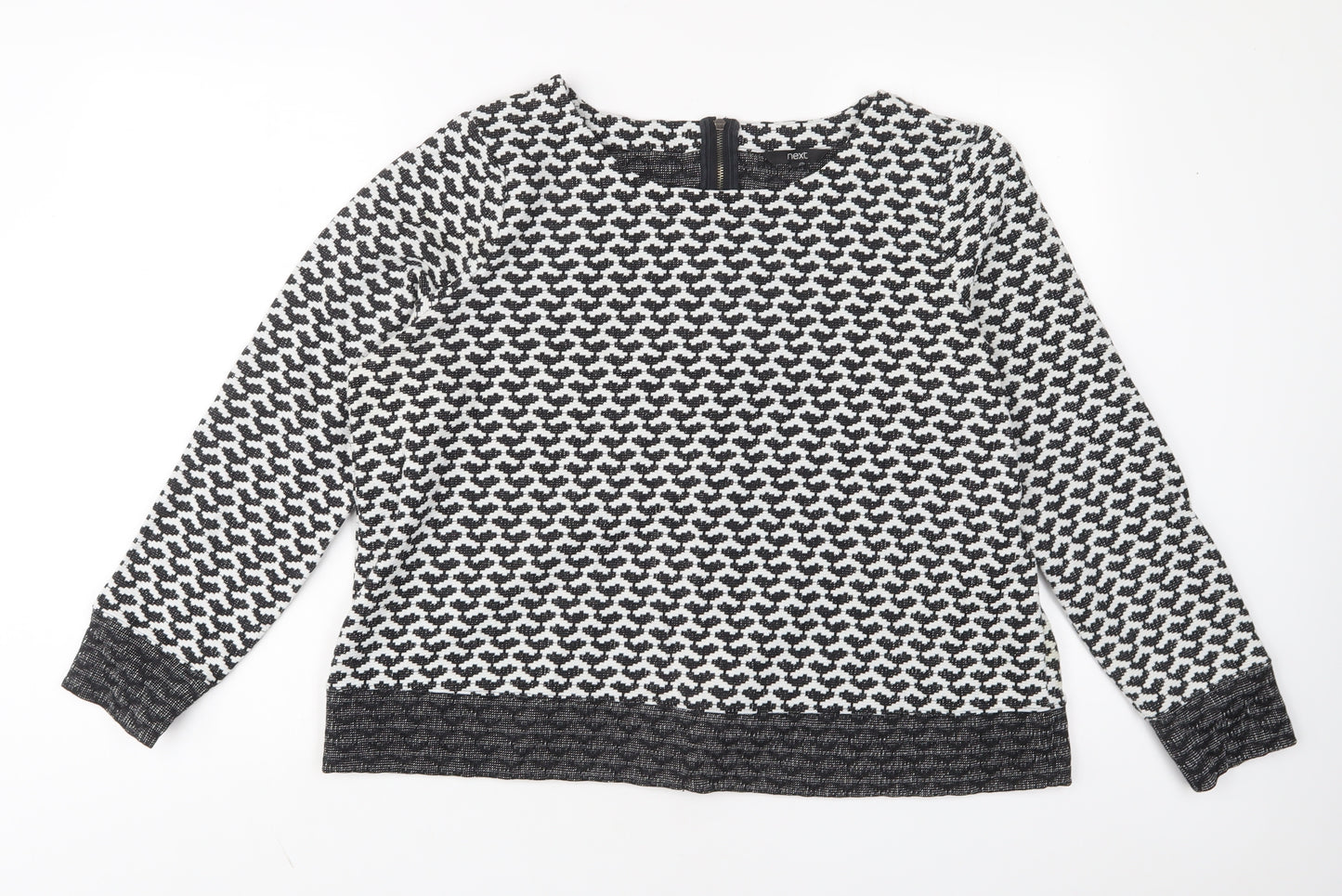 NEXT Womens White Geometric Polyester Pullover Sweatshirt Size 18 Zip