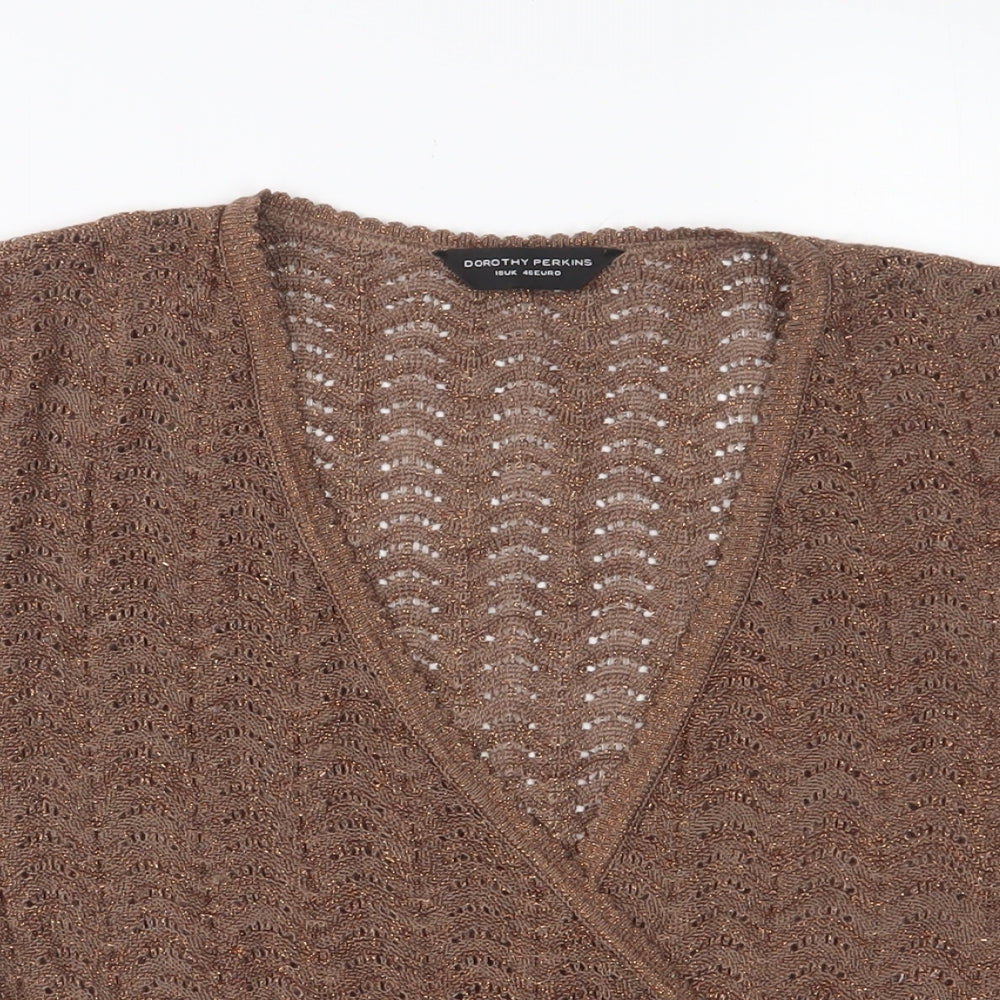 Dorothy Perkins Womens Brown V-Neck Acrylic Pullover Jumper Size 18