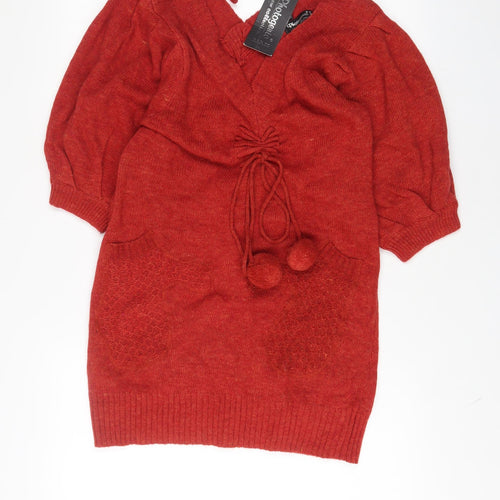 Photogenic Womens Red Acrylic Jumper Dress Size L V-Neck Pullover
