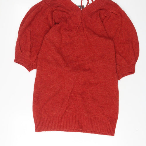 Photogenic Womens Red Acrylic Jumper Dress Size L V-Neck Pullover