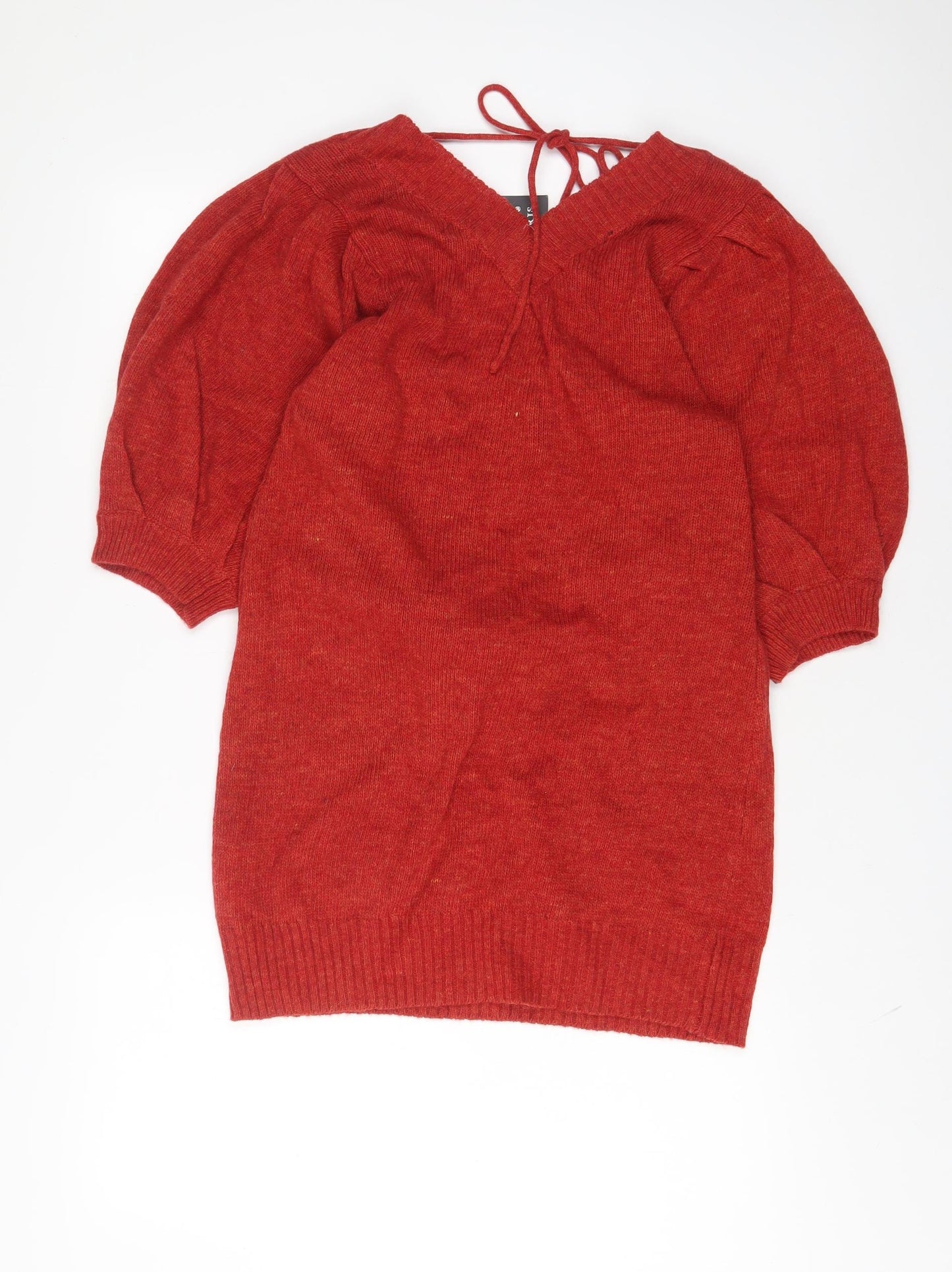 Photogenic Womens Red Acrylic Jumper Dress Size L V-Neck Pullover