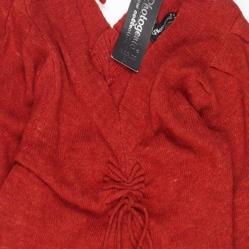 Photogenic Womens Red Acrylic Jumper Dress Size L V-Neck Pullover