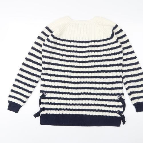 Dorothy Perkins Womens White Crew Neck Striped Acrylic Pullover Jumper Size 12
