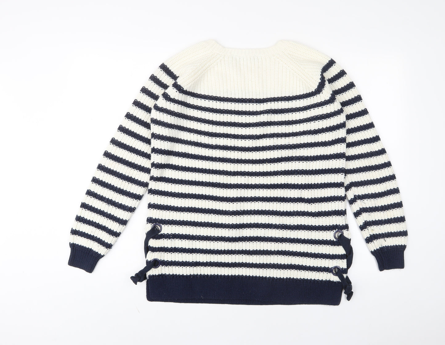 Dorothy Perkins Womens White Crew Neck Striped Acrylic Pullover Jumper Size 12