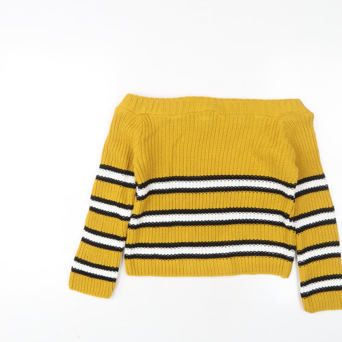 Cameo Rose Womens Yellow Boat Neck Striped Acrylic Pullover Jumper Size M