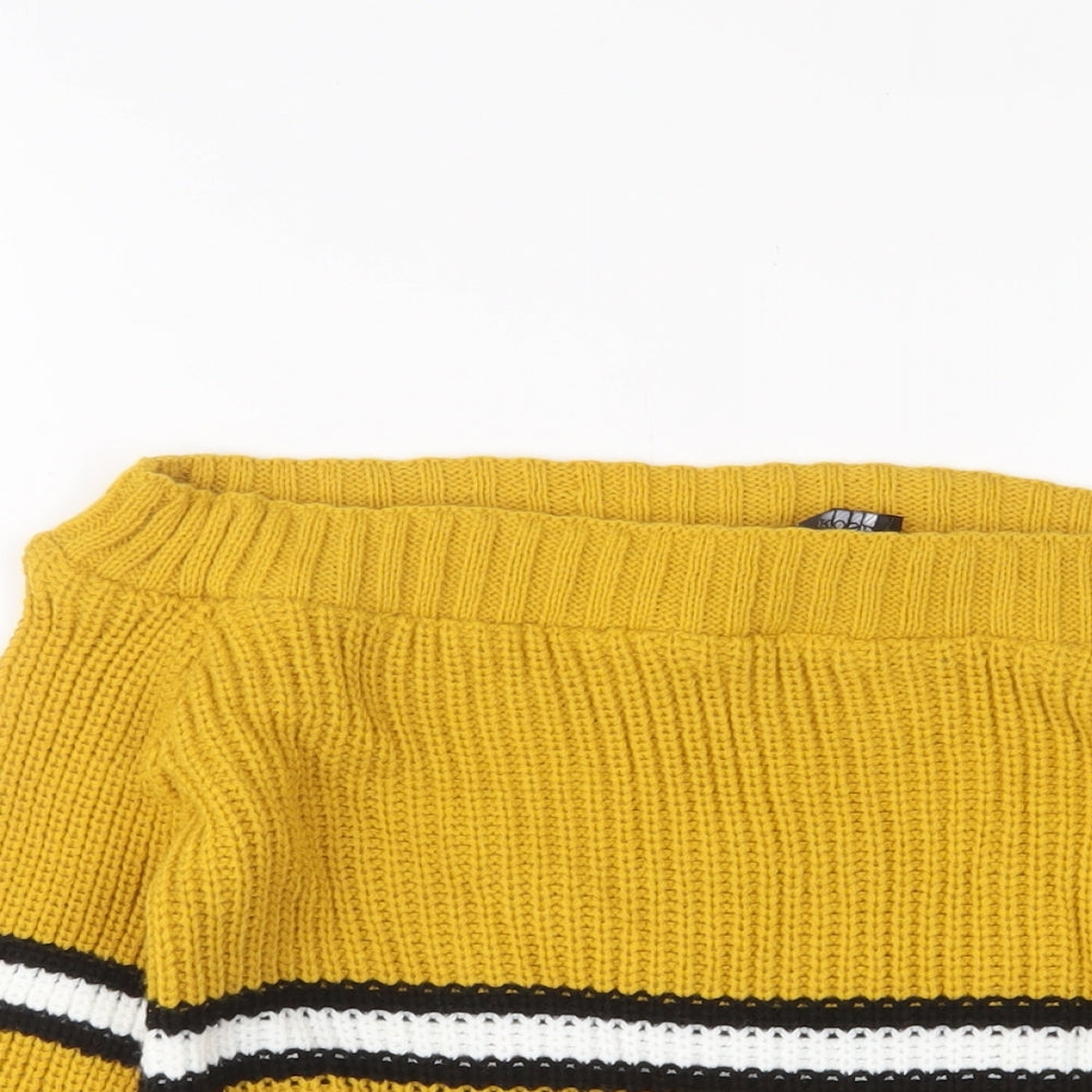 Cameo Rose Womens Yellow Boat Neck Striped Acrylic Pullover Jumper Size M