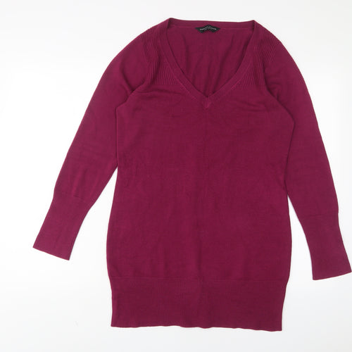 Dorothy Perkins Womens Purple V-Neck Acrylic Pullover Jumper Size 14
