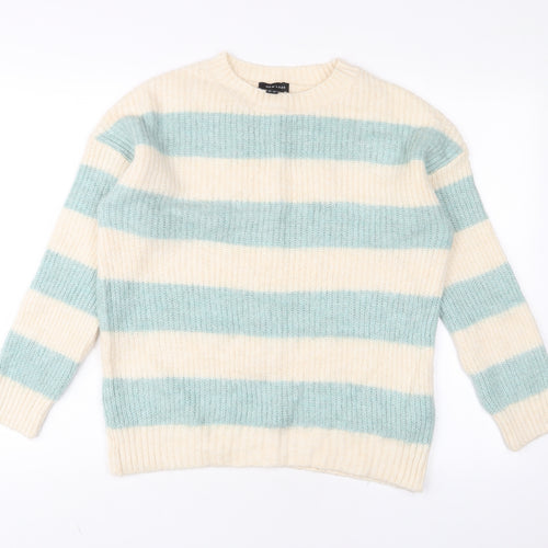 New Look Womens Beige Crew Neck Striped Acrylic Pullover Jumper Size S