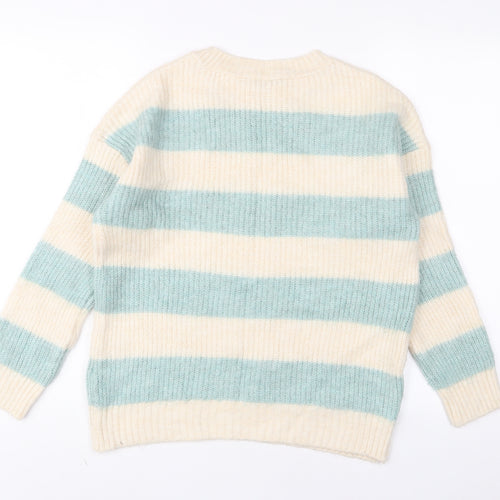 New Look Womens Beige Crew Neck Striped Acrylic Pullover Jumper Size S